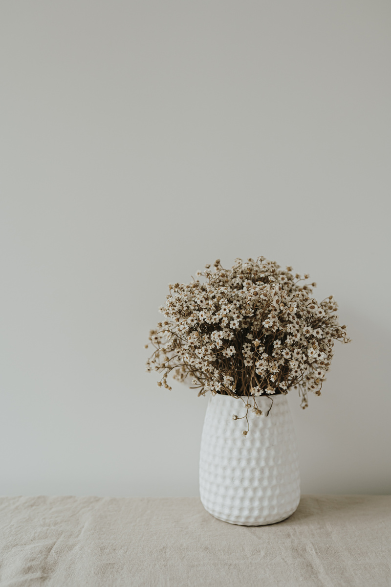 White Vase With Dried Flowers